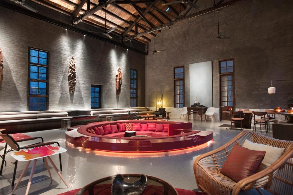 A discreet contemporary lounge prepared for conversation